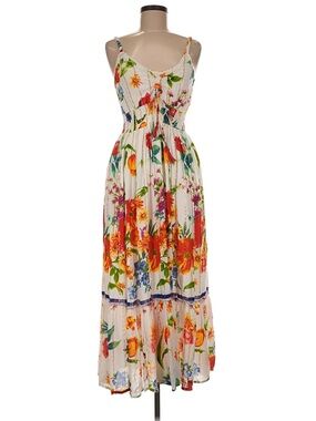 Me 2 Magic Floral Tropical Cream Orange Maxi Dress Boho Resortwear